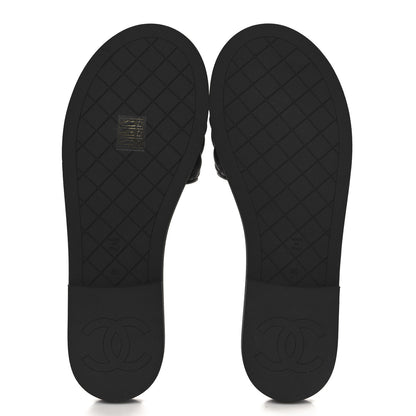 Chanel Lambskin Quilted Textured CC Mules Sandals 40 Black 6 of 10