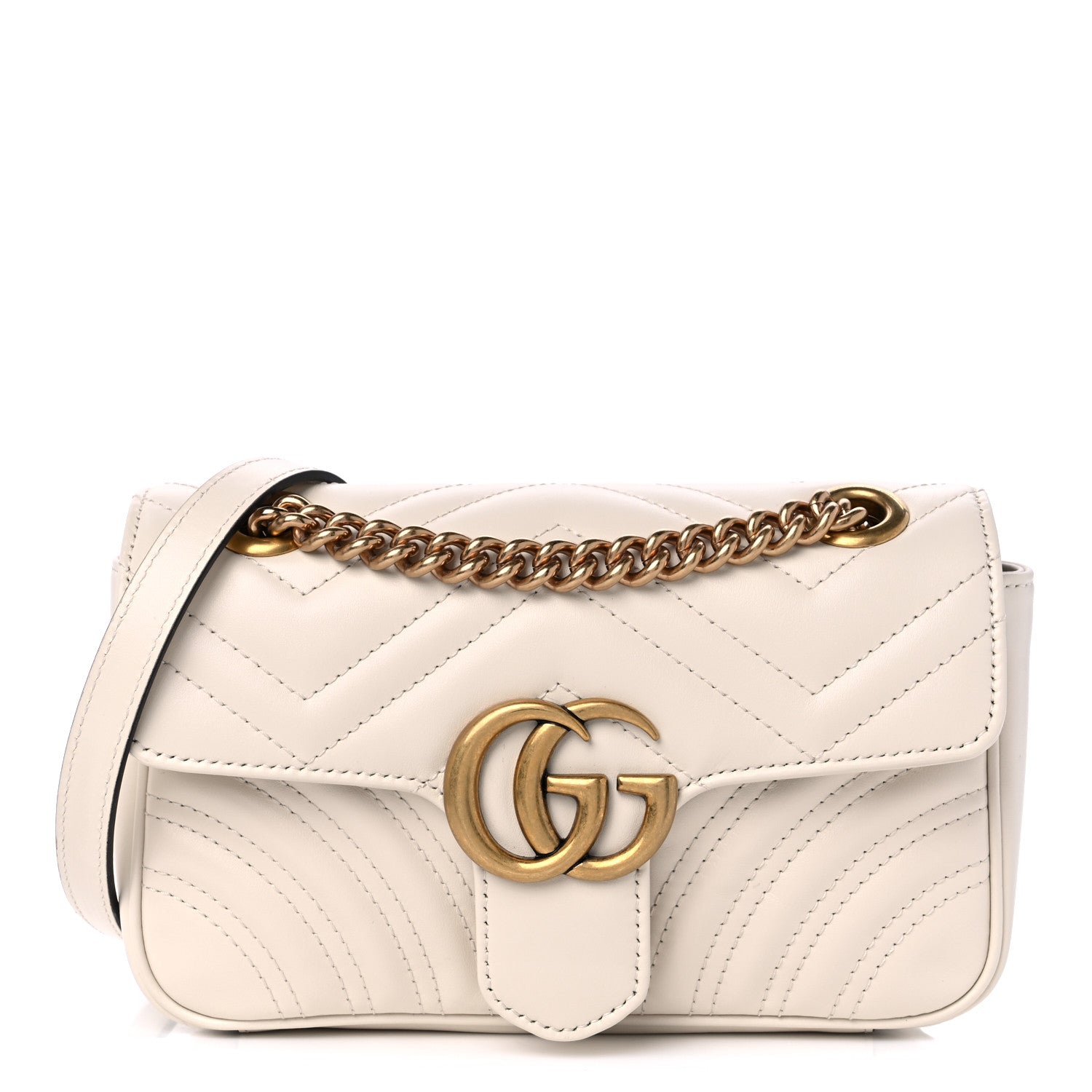 Gucci Calfskin Matelasse Mini GG Marmont Shoulder Bag White 1 of 9