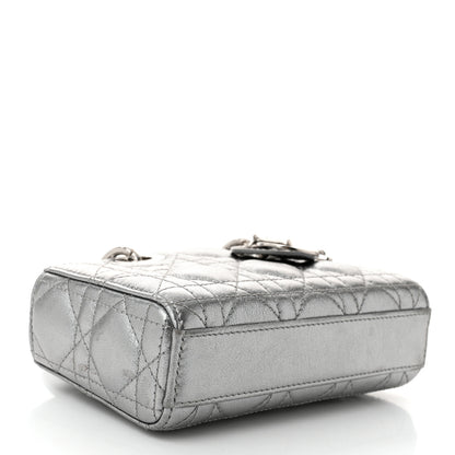 Christian Dior Metallic Lambskin Cannage Micro Lady D-Joy Silver 4 of 11