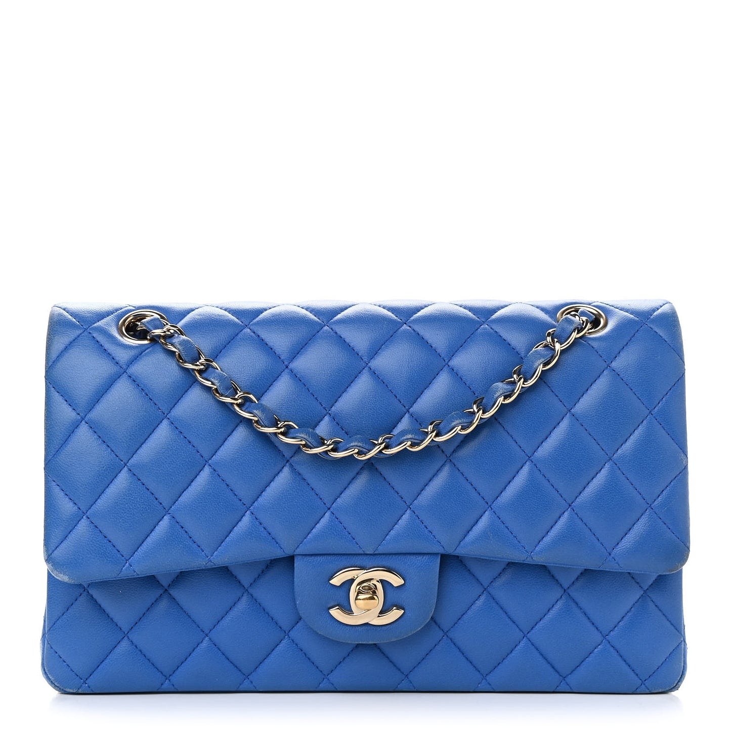 Lambskin Quilted Medium Double Flap Blue