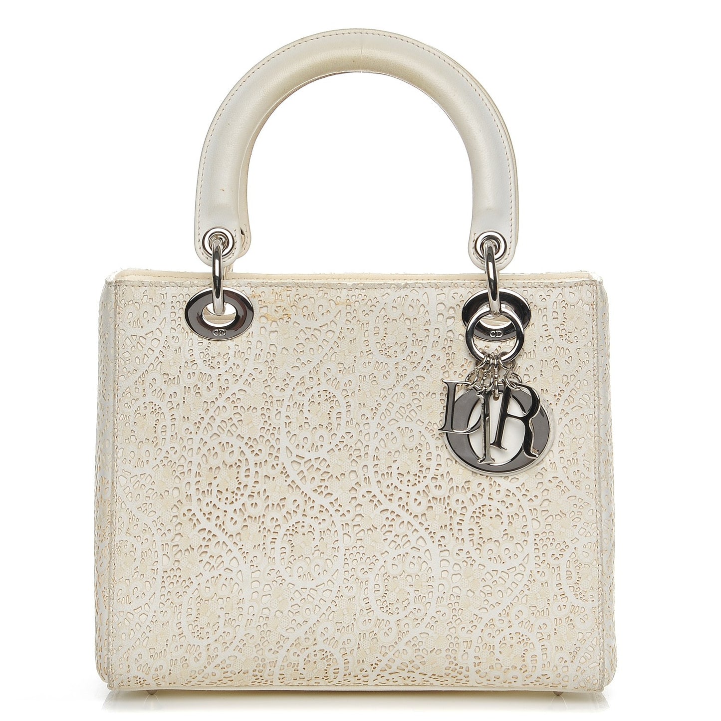 Laced Calfskin Medium Lady Dior Off White