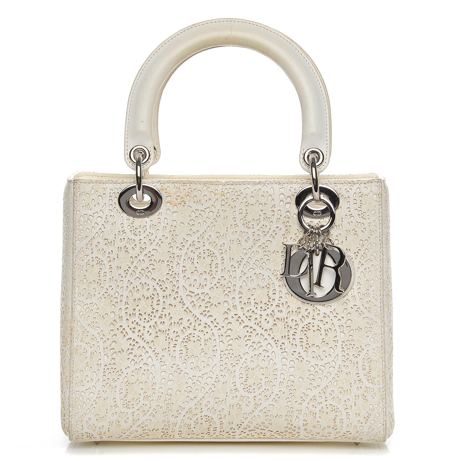 Christian Dior Laced Calfskin Medium Lady Dior Off White 1 of 12