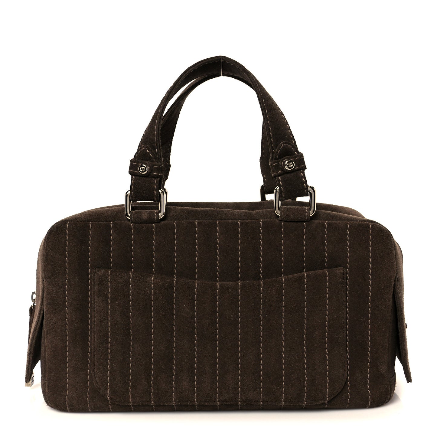 Suede Vertical Quilted Bowler Brown