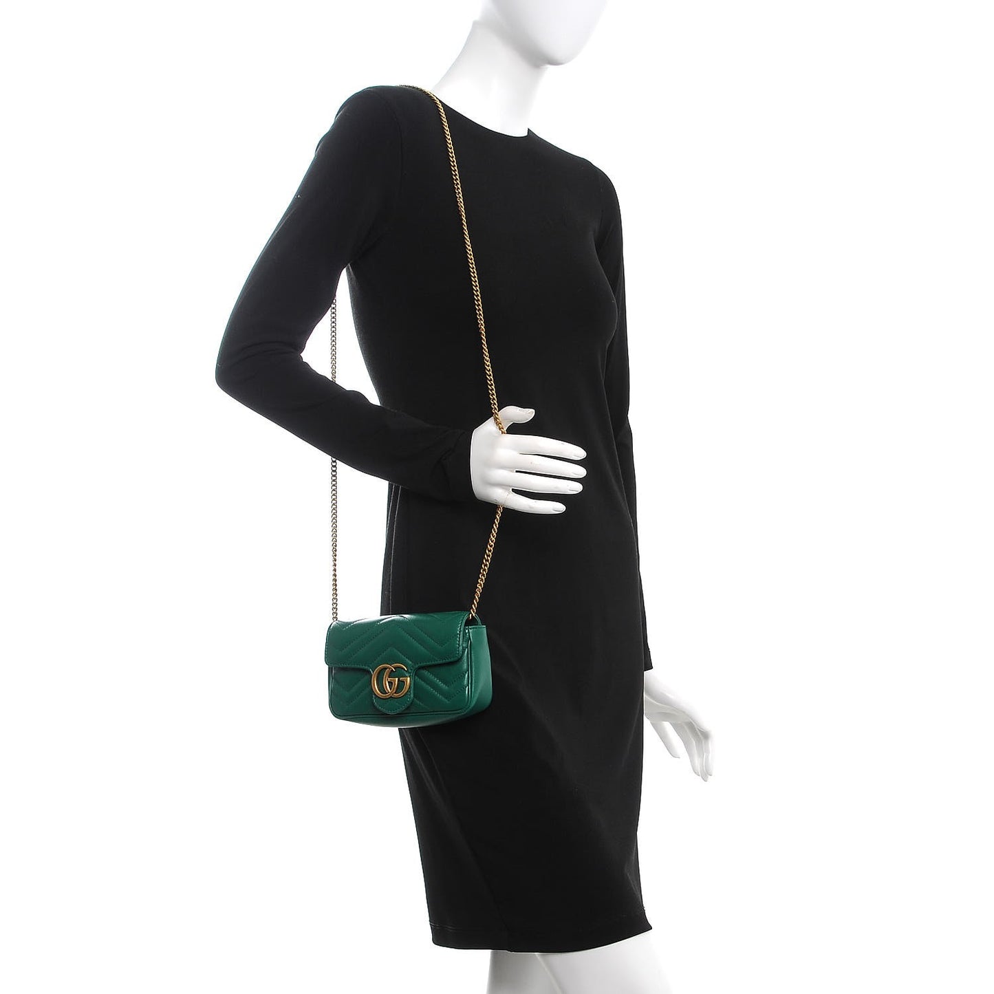 Calfskin Matelasse Super Mini GG Marmont Shoulder Bag Emerald Green