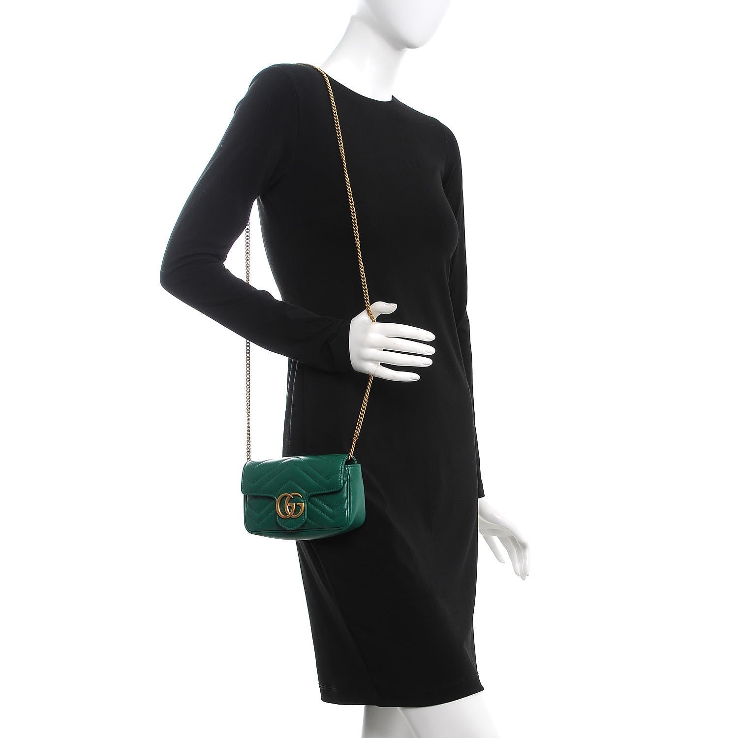Gucci Calfskin Matelasse Super Mini GG Marmont Shoulder Bag Emerald Green 2 of 9
