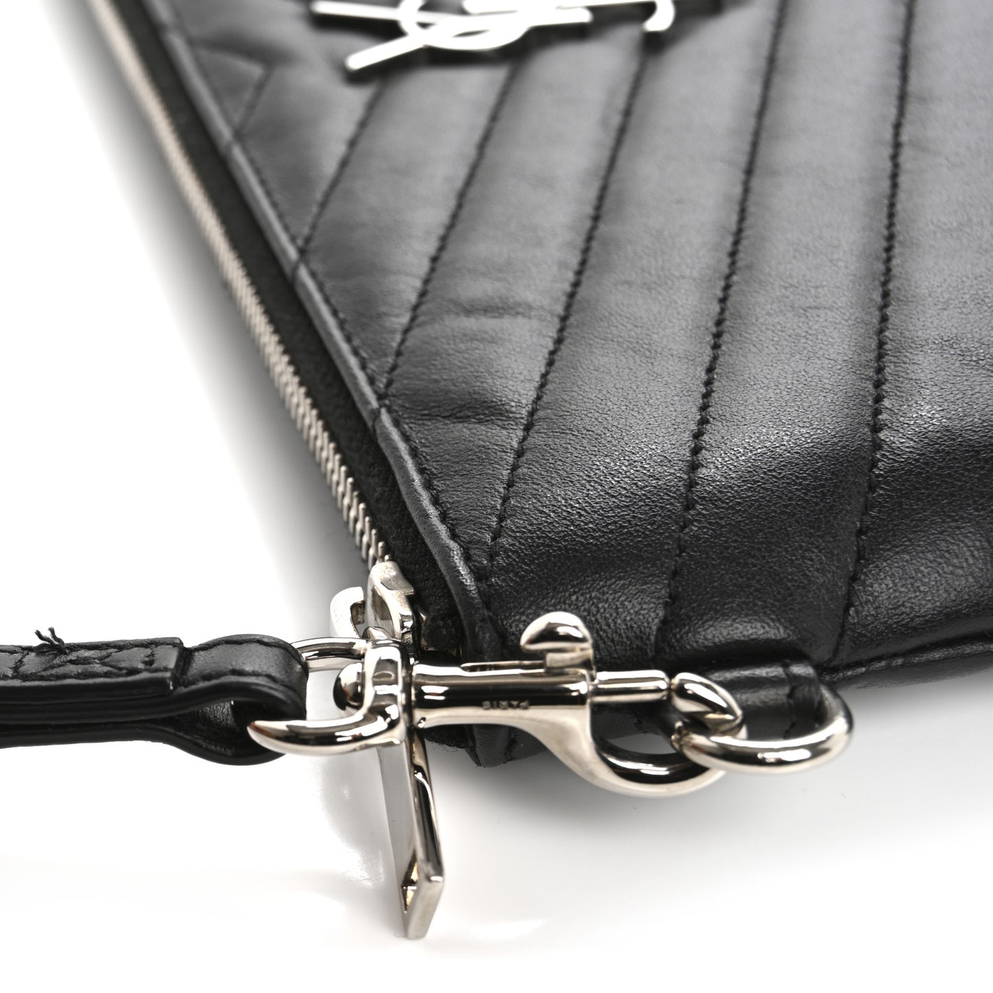 Calfskin Matelasse Chevron Monogram A5 Wristlet Black