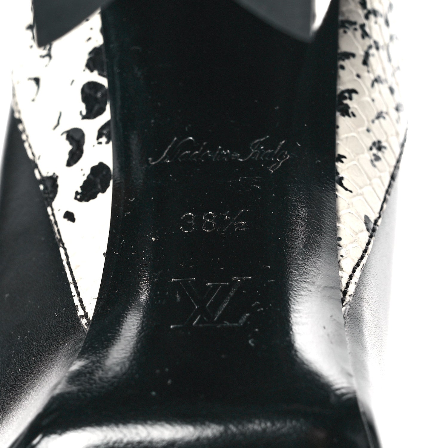 Louis Vuitton Calfskin Snakeskin Embossed Matchmake Pumps 38.5 Black White 7 of 10