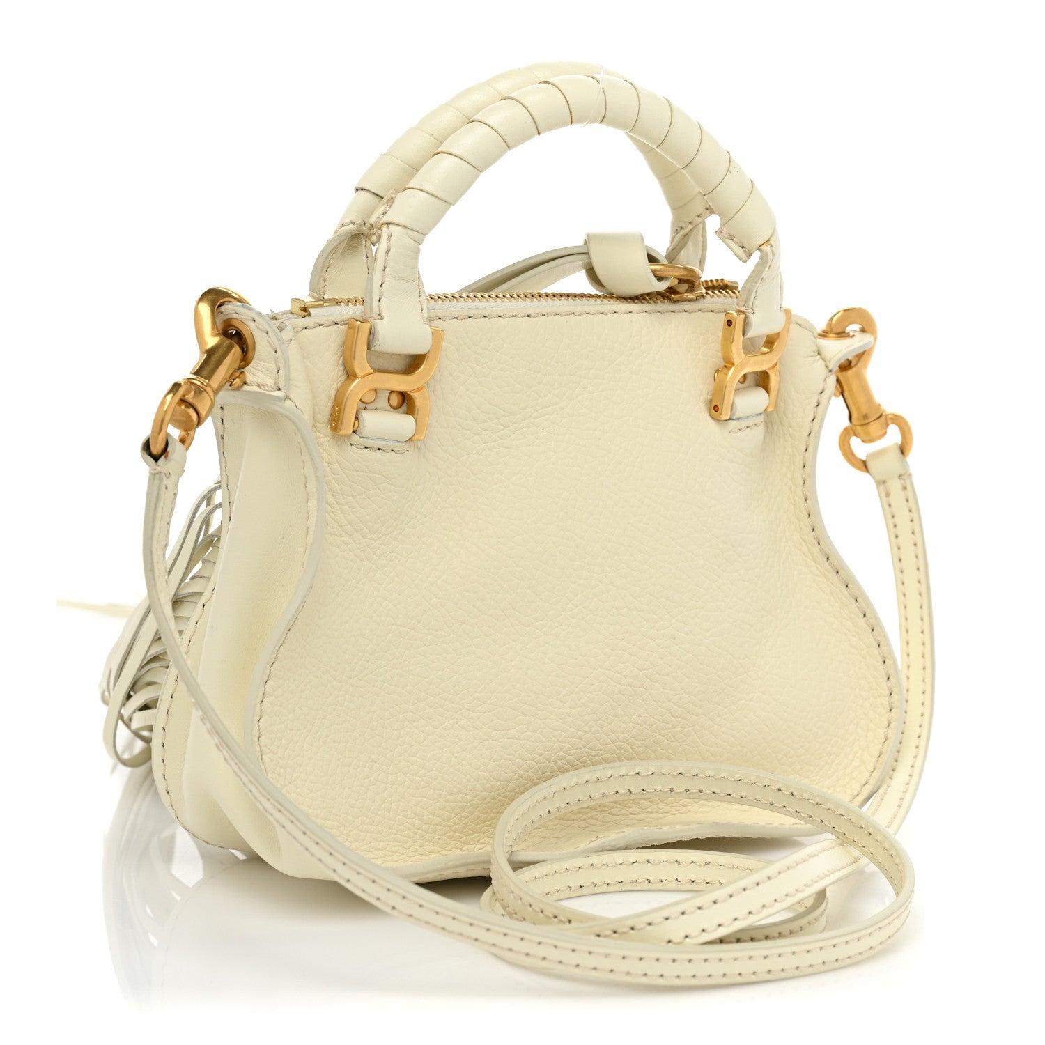 Chloe Grain Calfskin Mini Marcie Multi Fringe Satchel Natural White 3 of 13