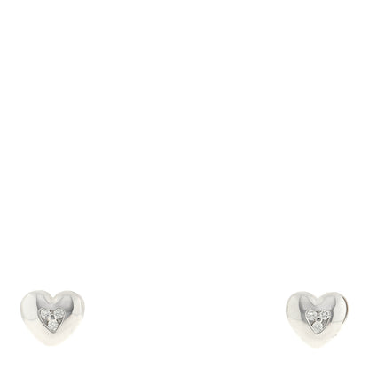 Tiffany 18K White Gold Diamond Heart Stud Earrings 1 of 4