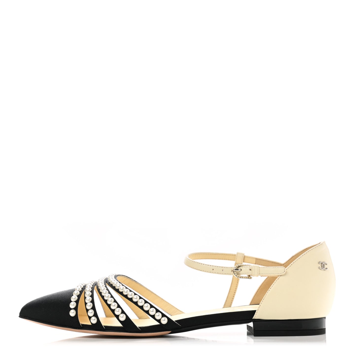 Lambskin Grosgrain Pearl Slingbacks 39.5 White Black