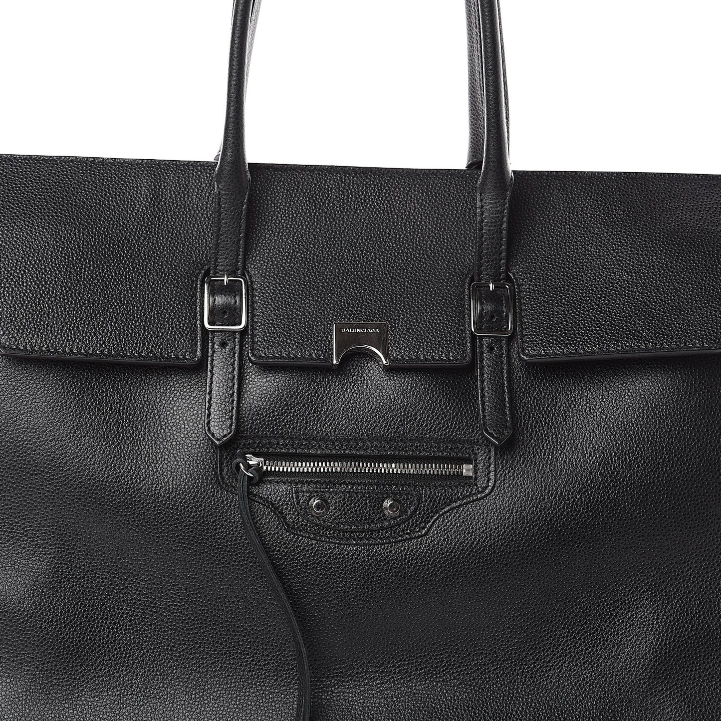 Grained Calfskin Papier Flap Tote Black