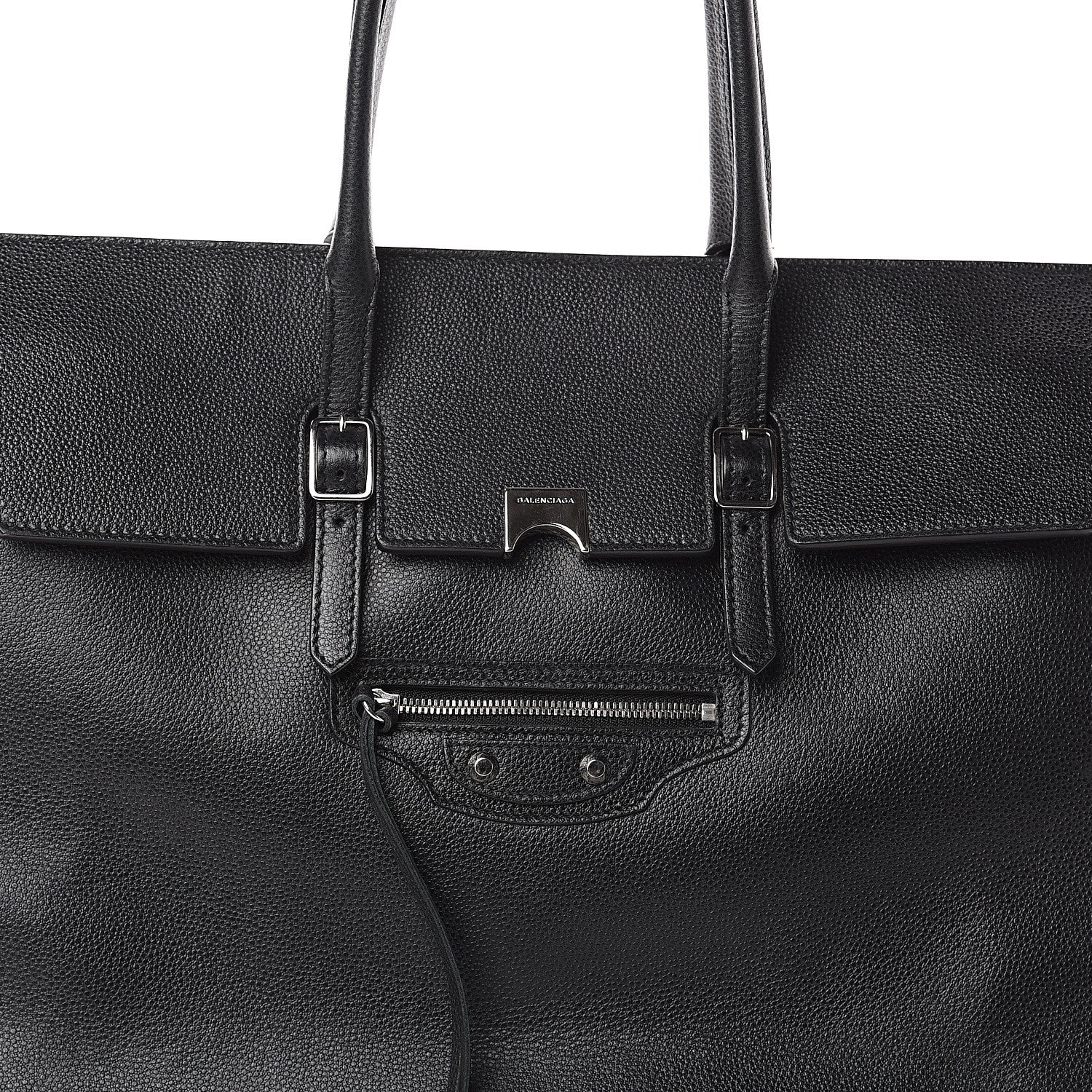 Balenciaga Grained Calfskin Papier Flap Tote Black 6 of 8