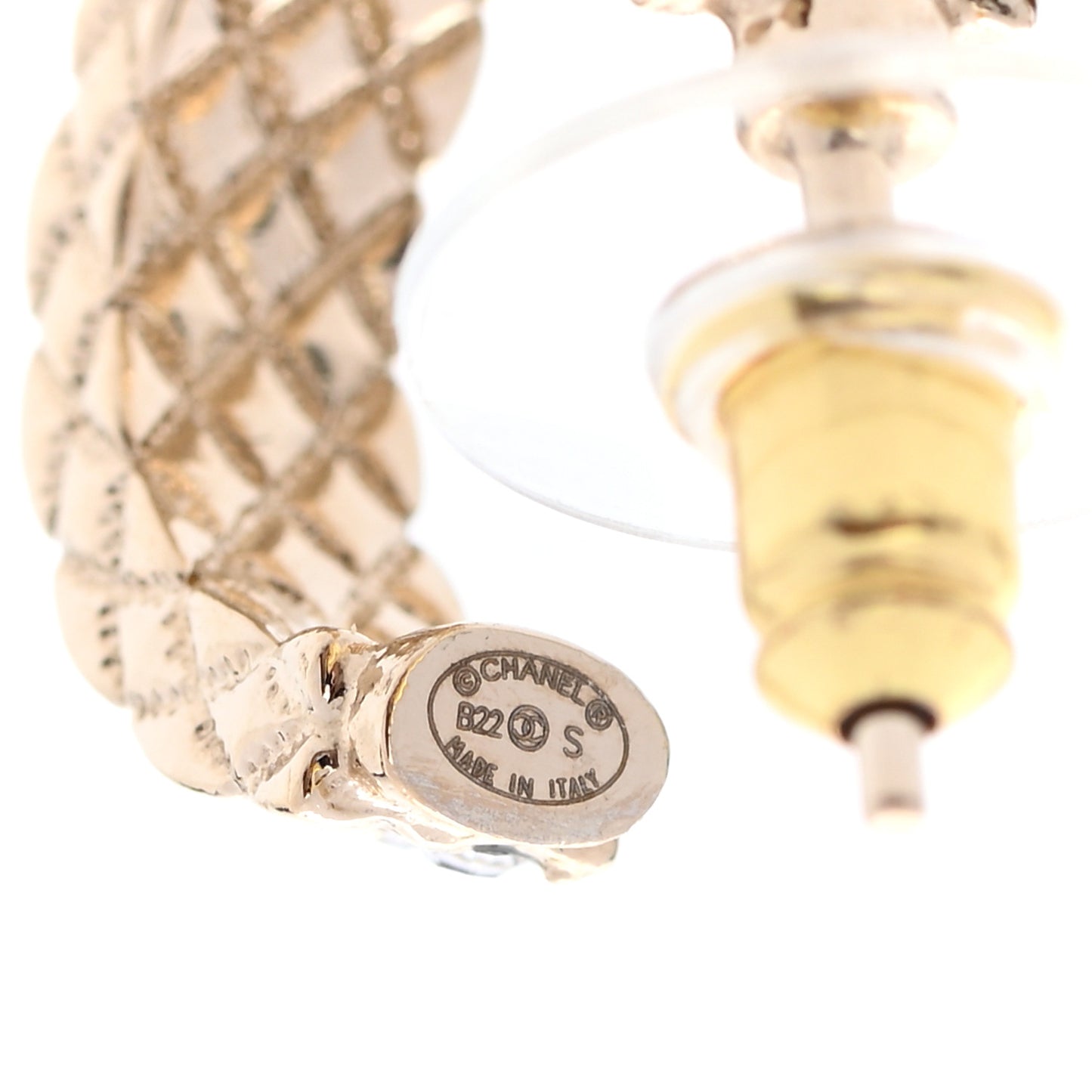 Crystal Quilted CC Hoop Earrings Gold