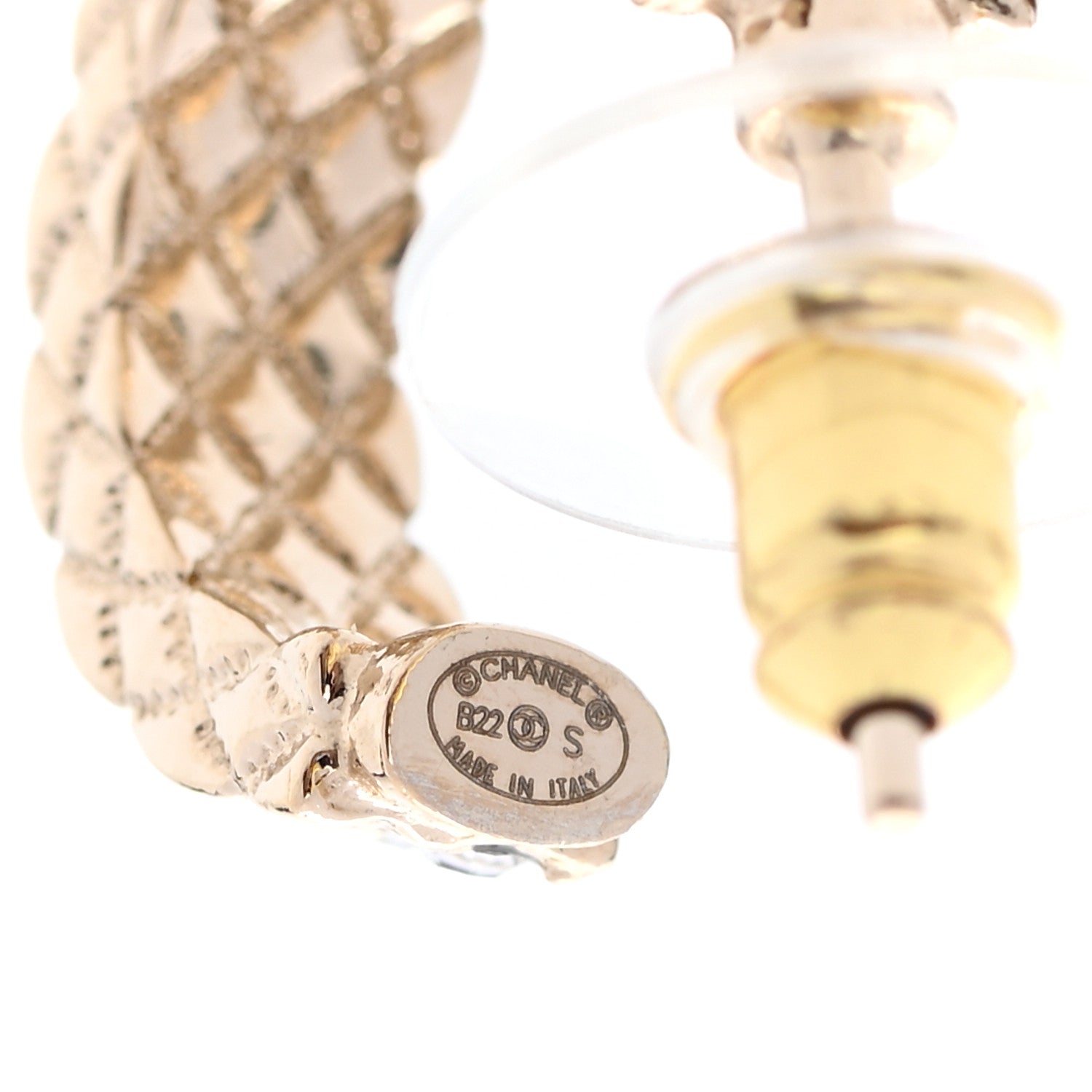 Chanel Crystal Quilted CC Hoop Earrings Gold 4 of 4