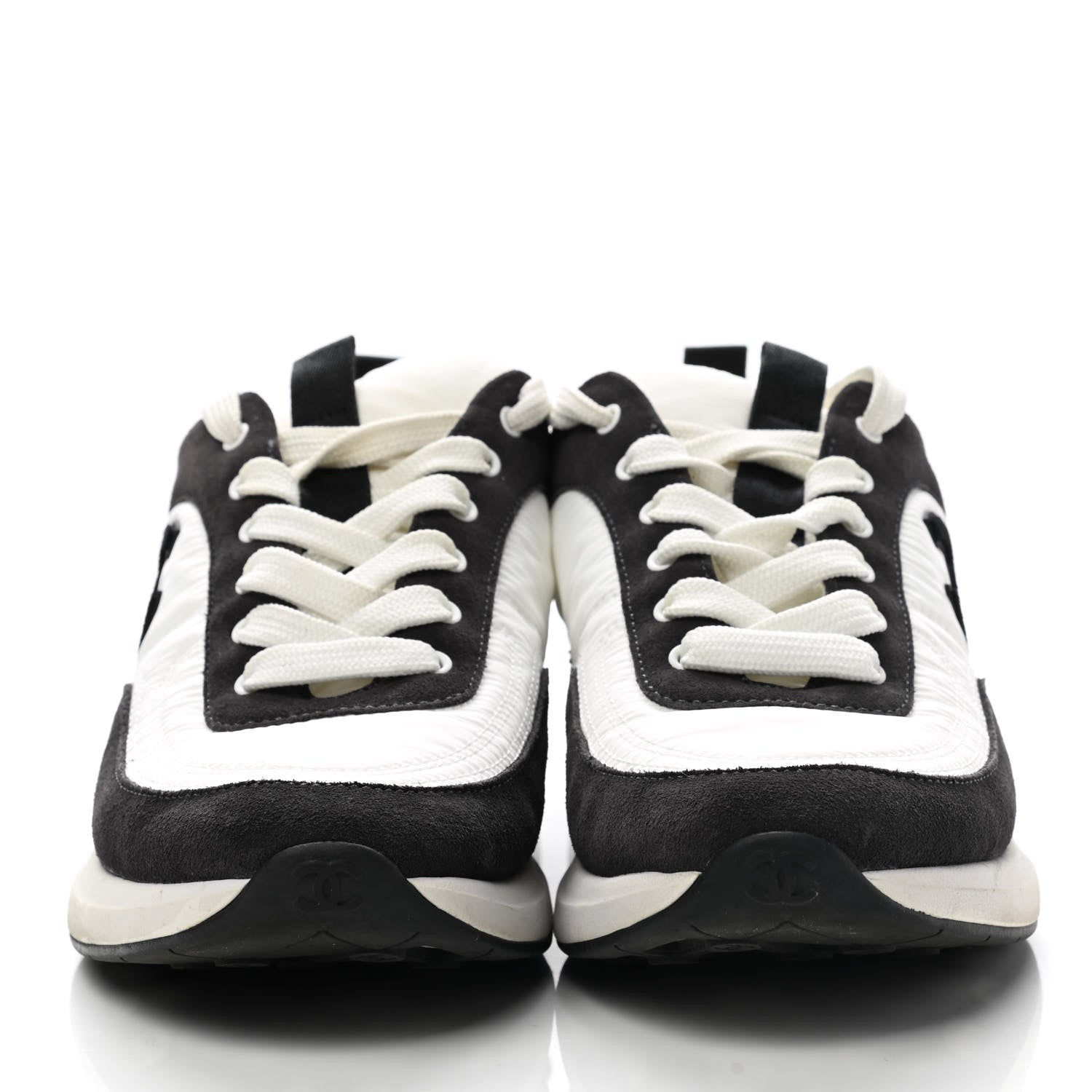 Chanel Nylon Suede Calfskin CC Sneakers 39.5 White Dark Grey 2 of 8