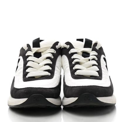 Chanel Nylon Suede Calfskin CC Sneakers 39.5 White Dark Grey 2 of 8