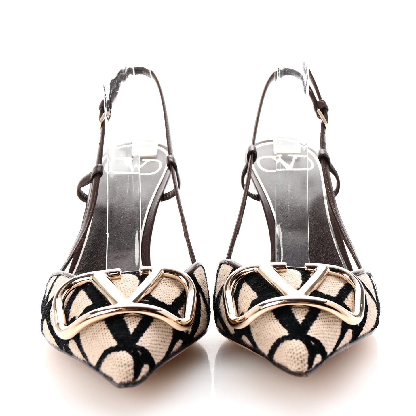 Toile Iconographe Vlogo Slingback 80mm Pumps 35.5 Naturale Black Fondant