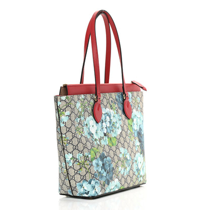 Gucci GG Supreme Monogram Blooms Medium Zippered Bucket Tote Beige Blue Navy Hibiscus Red 3 of 14