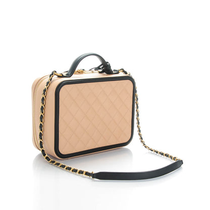 Chanel Caviar Quilted Large CC Filigree Vanity Case Beige Black 3 of 8