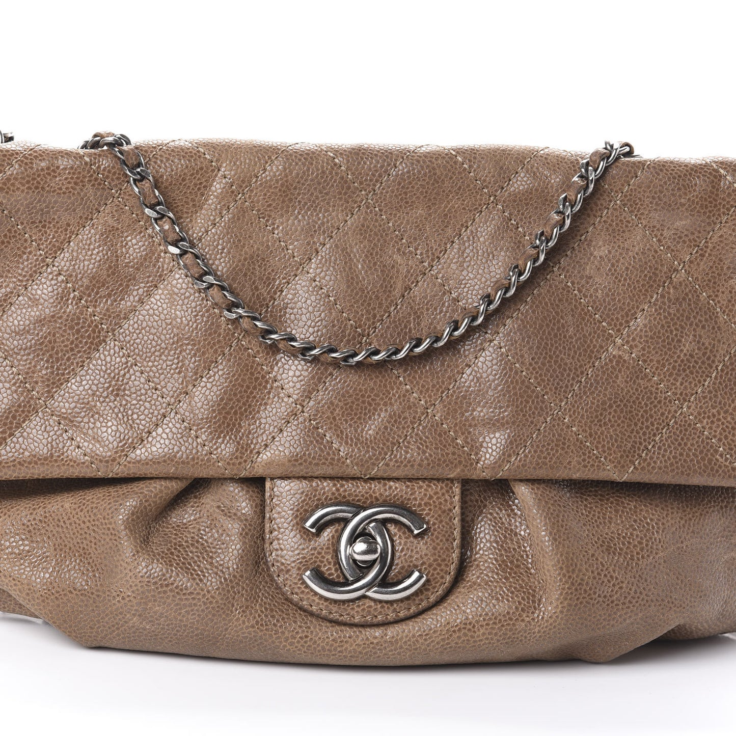 Caviar Quilted Medium Elastic Flap Brown