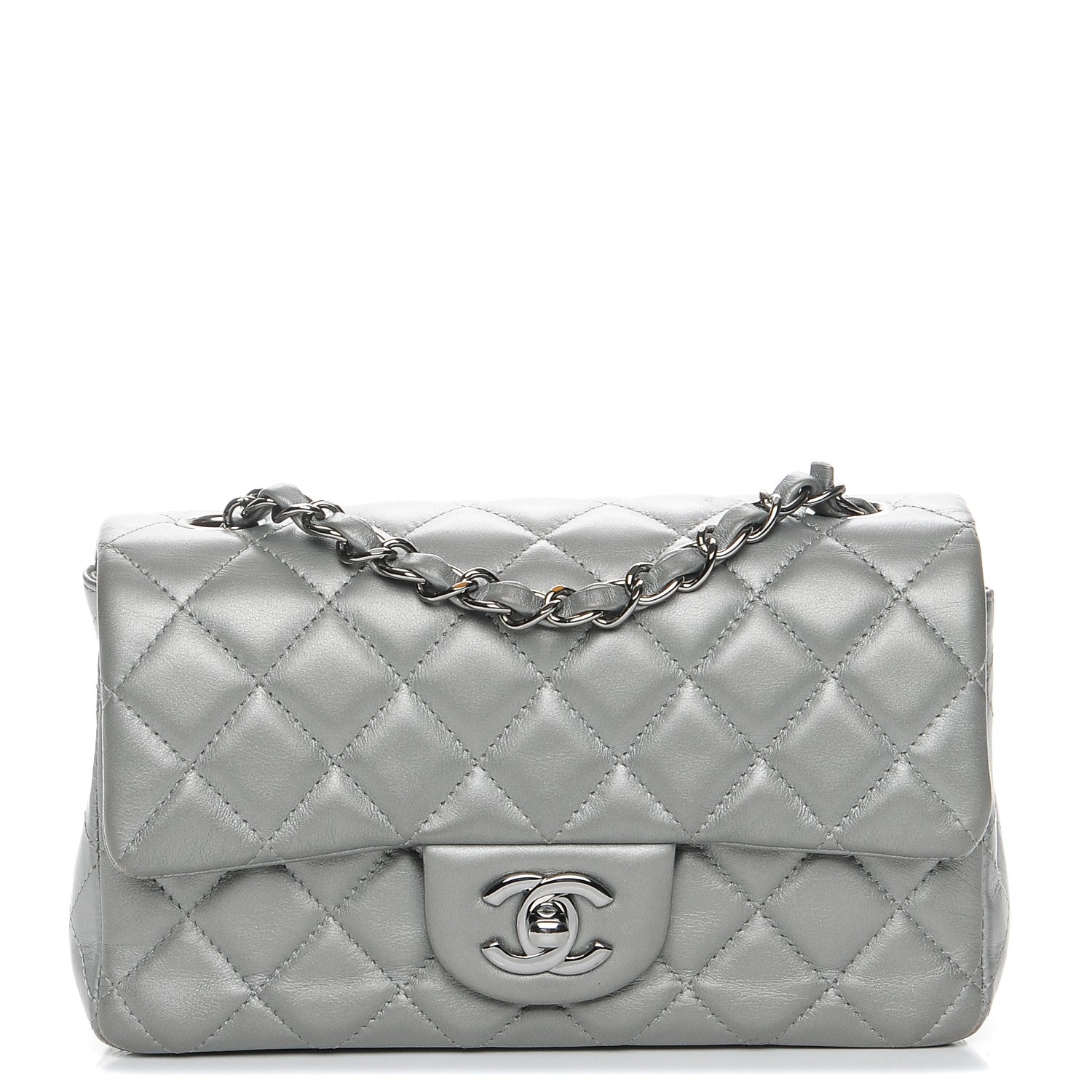 Chanel Metallic Lambskin Quilted Mini Rectangular Flap Silver 1 of 8