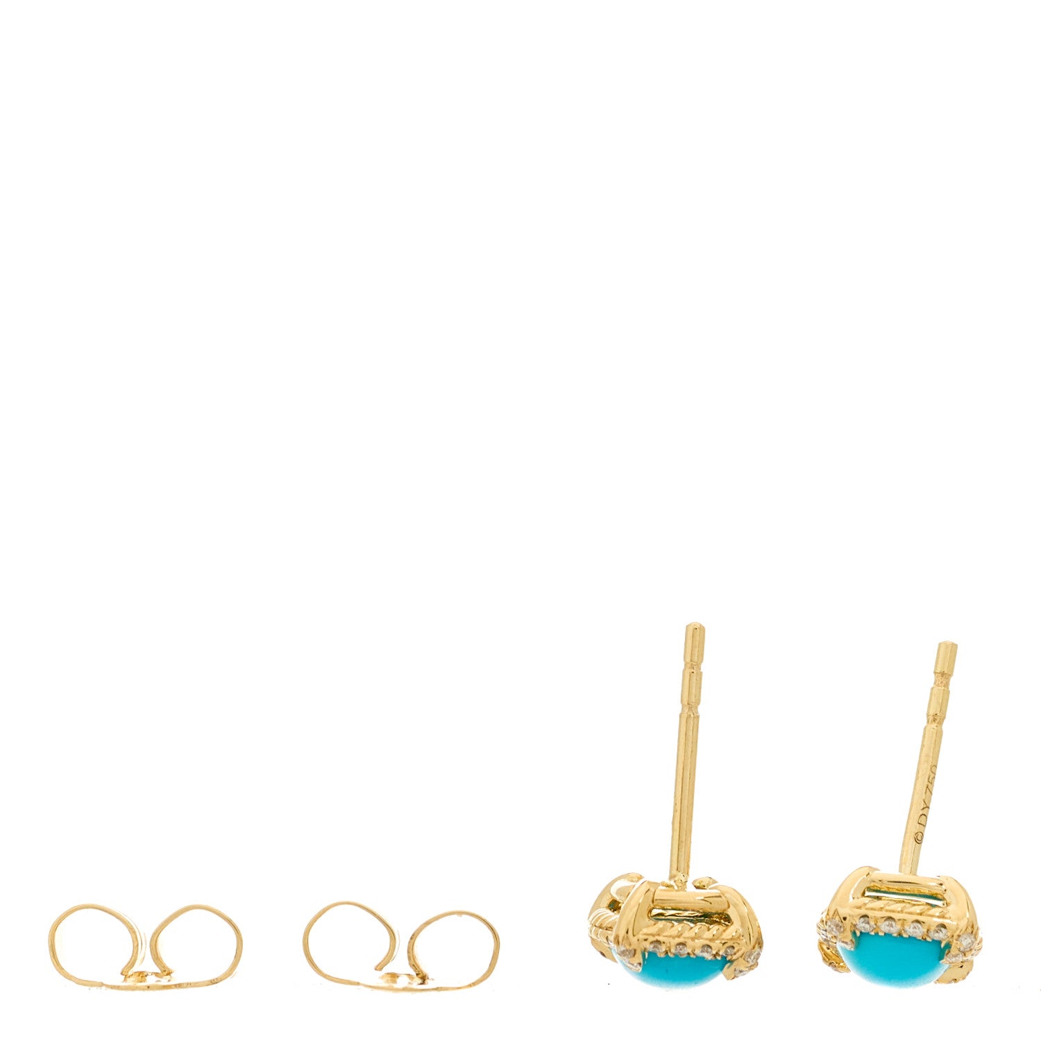 David Yurman 18K Yellow Gold Diamond Turquoise 5mm Chatelaine Pave Bezel Stud Earrings 3 of 4
