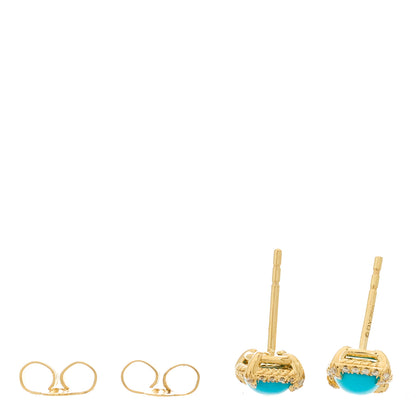 David Yurman 18K Yellow Gold Diamond Turquoise 5mm Chatelaine Pave Bezel Stud Earrings 3 of 4