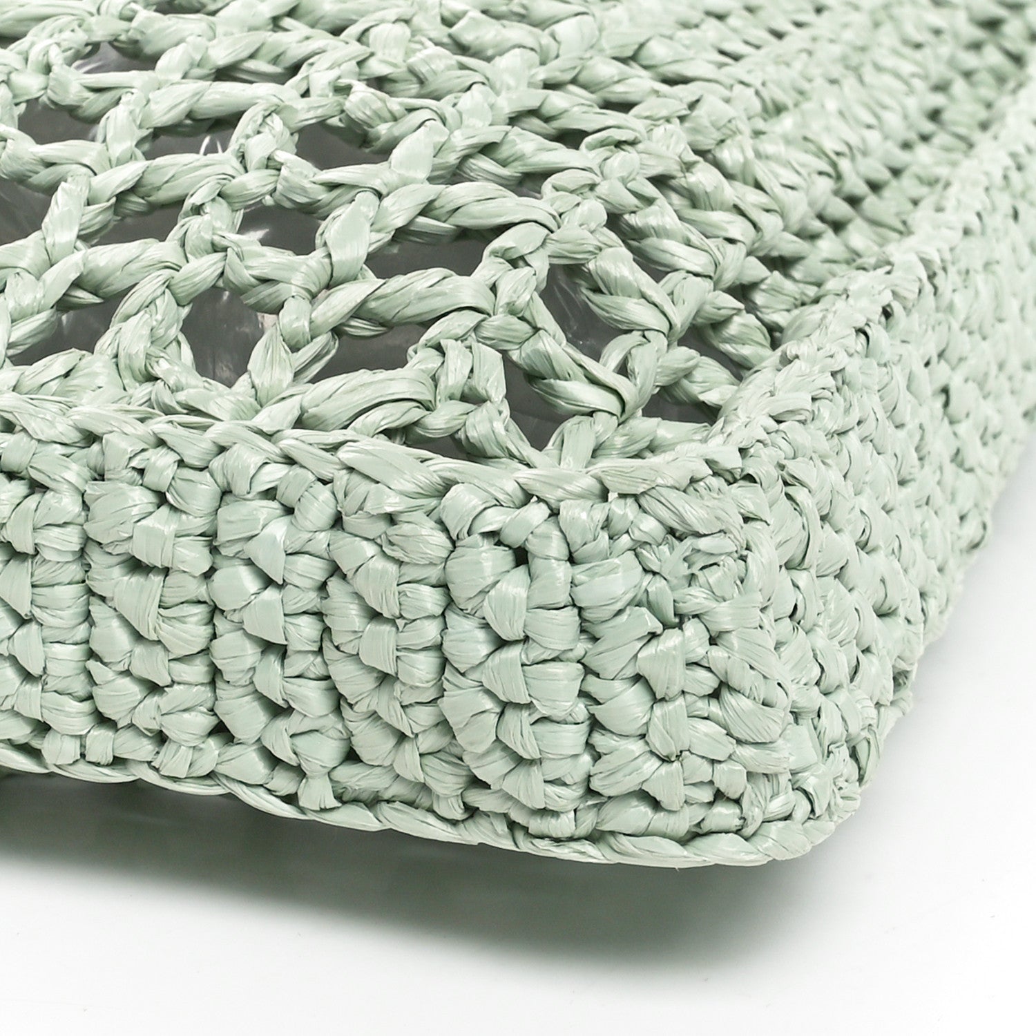 Prada Yarn Raffia Effect Crochet Logo Embroidered Tote Bag Acqua 7 of 8