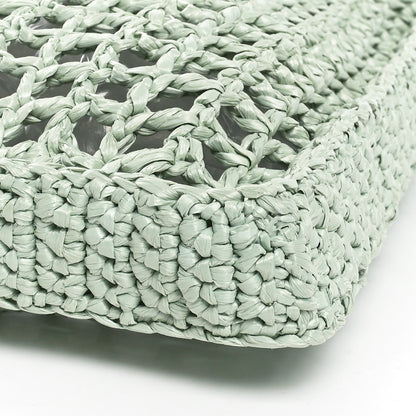 Prada Yarn Raffia Effect Crochet Logo Embroidered Tote Bag Acqua 7 of 8
