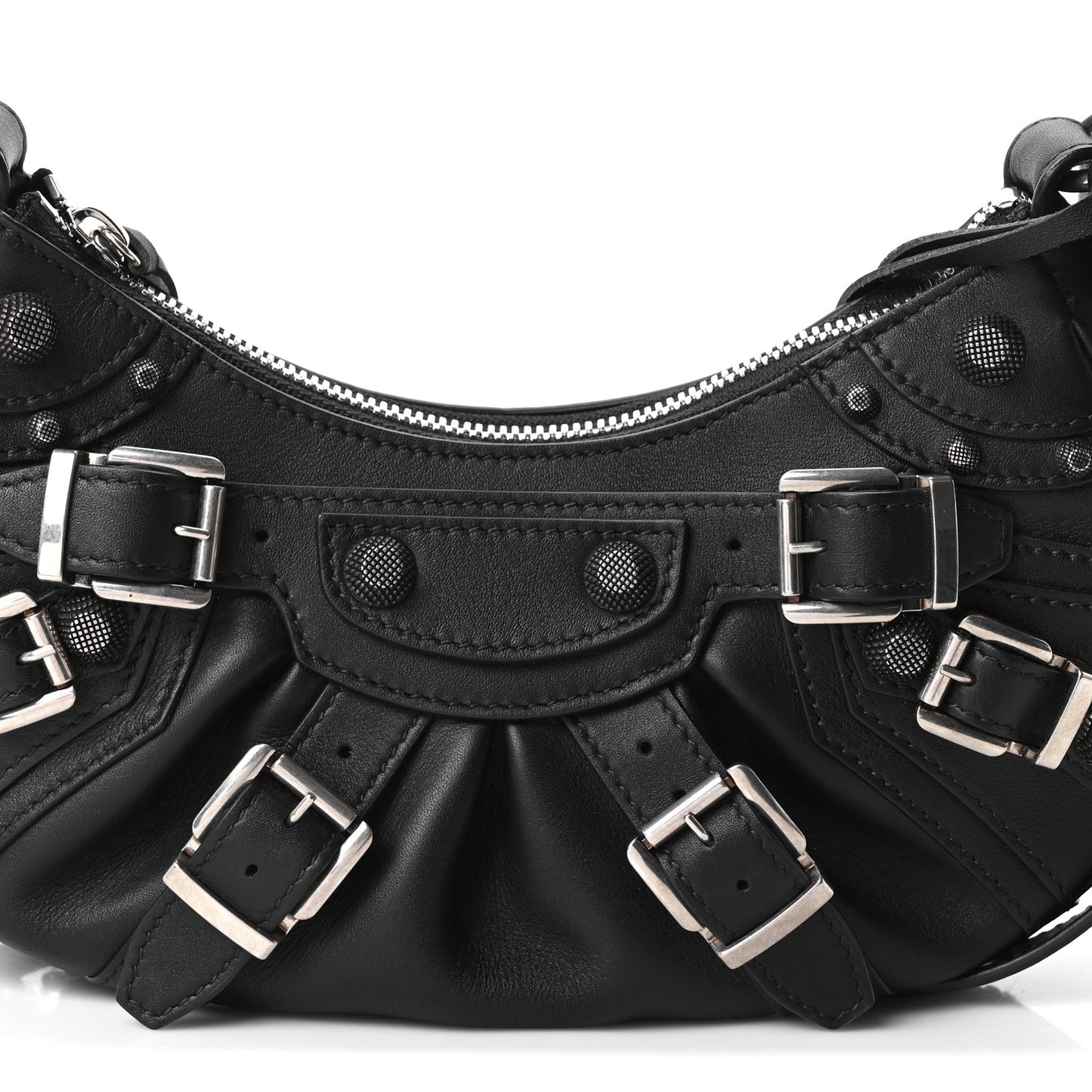 Smooth Calfskin Buckles Le Cagole Shoulder Bag XS Black