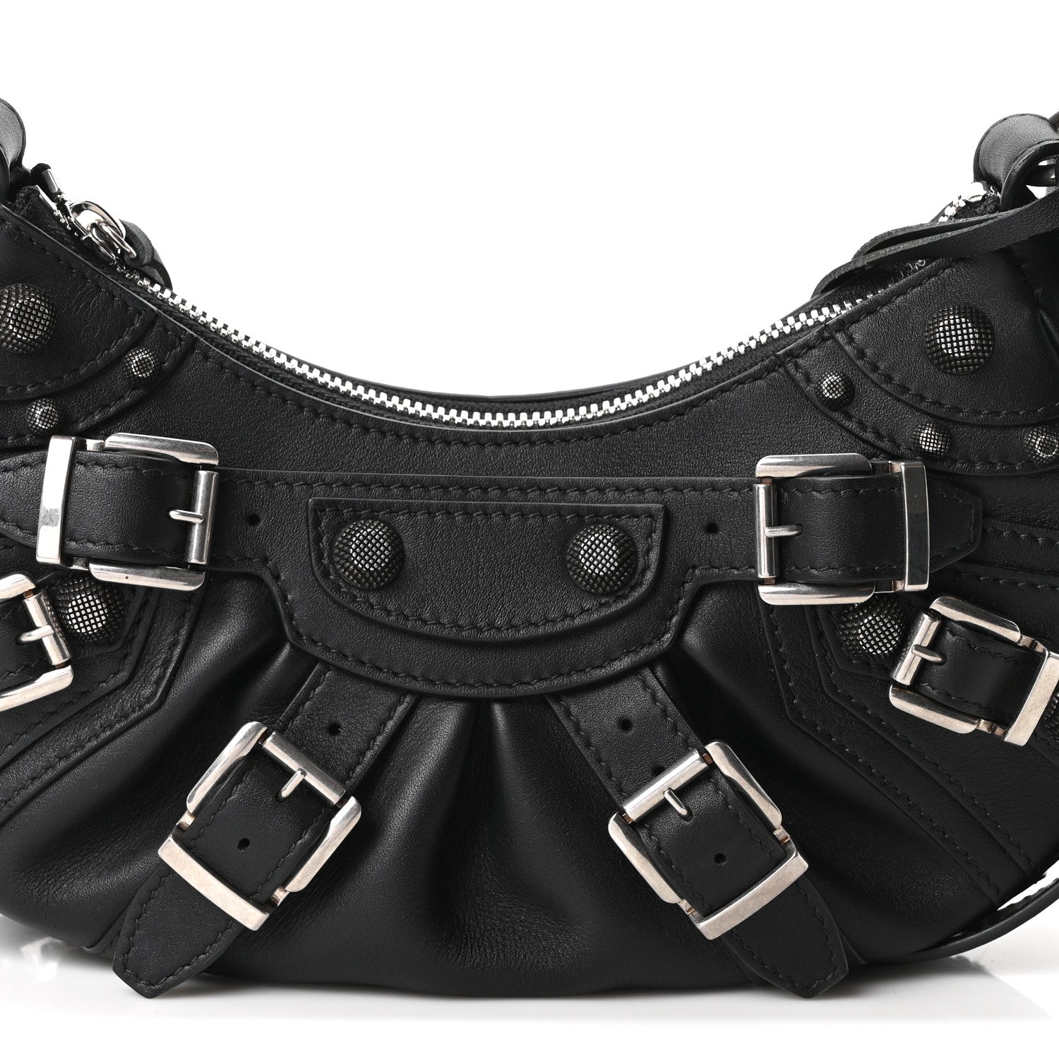 Balenciaga Smooth Calfskin Buckles Le Cagole Shoulder Bag XS Black 9 of 11