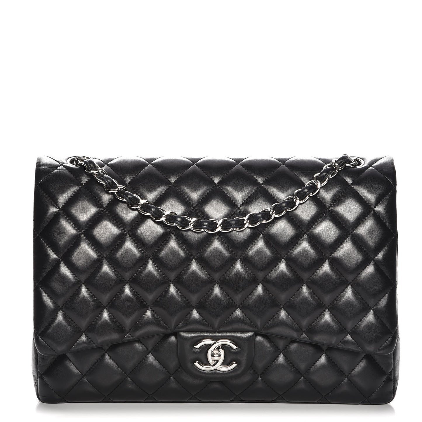 Lambskin Quilted Maxi Double Flap Black