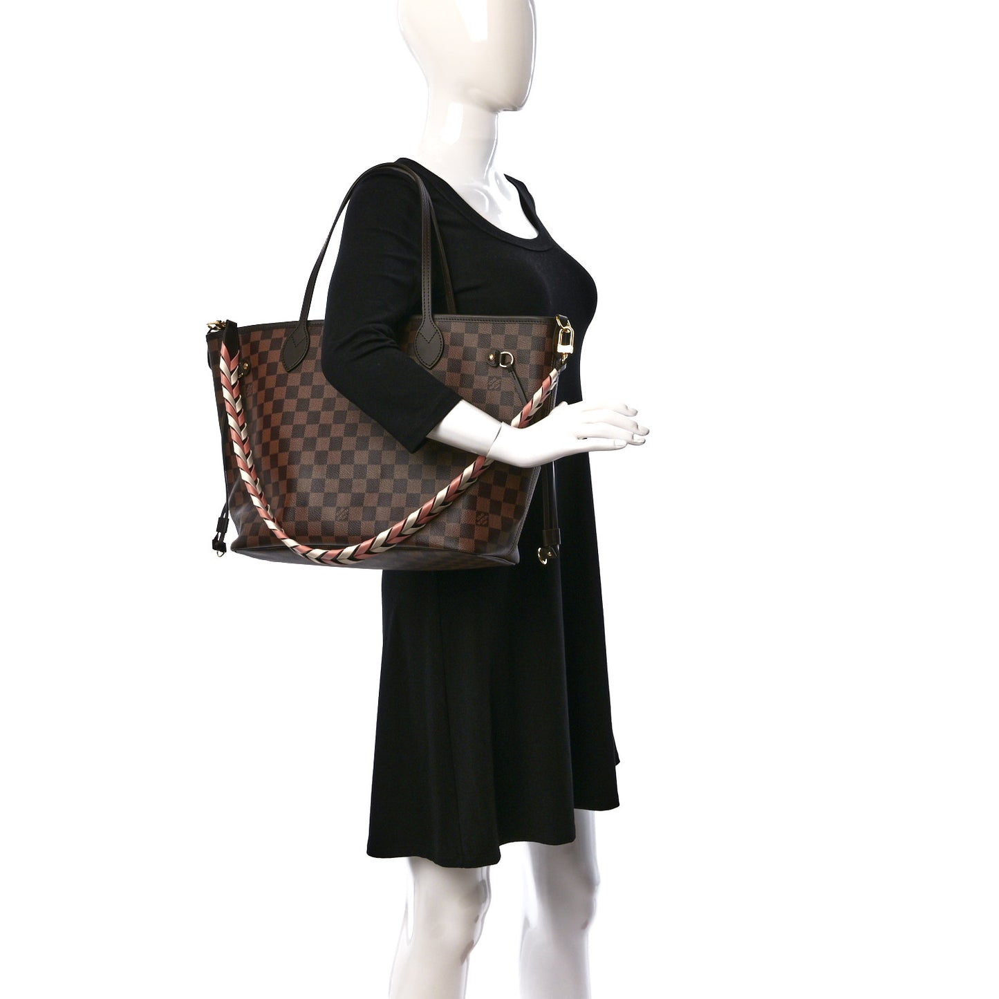 Damier Ebene Braided Neverfull MM Pink