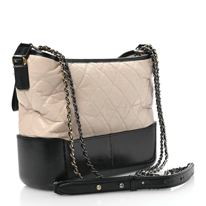 Chanel Aged Calfskin Quilted Medium Gabrielle Hobo Beige Black 4 of 11