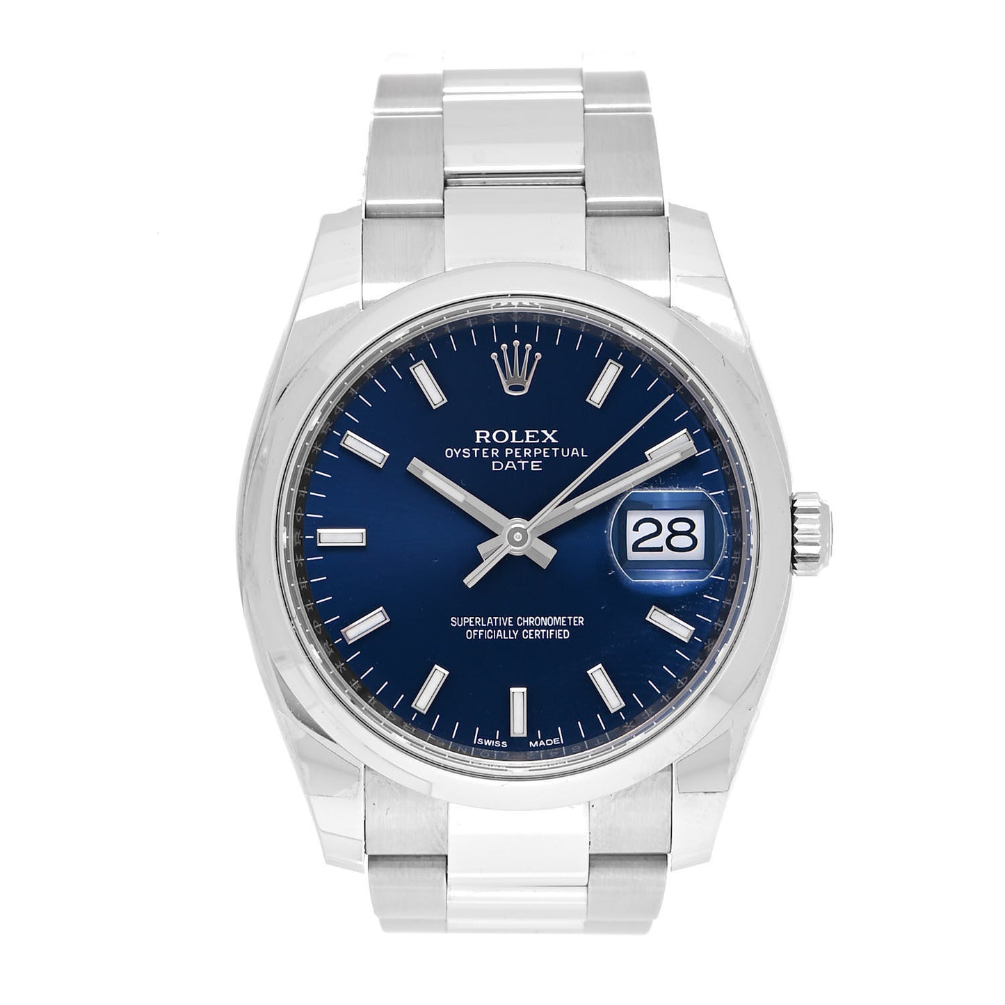 Stainless Steel 34mm Oyster Perpertual Date Watch Blue 115200