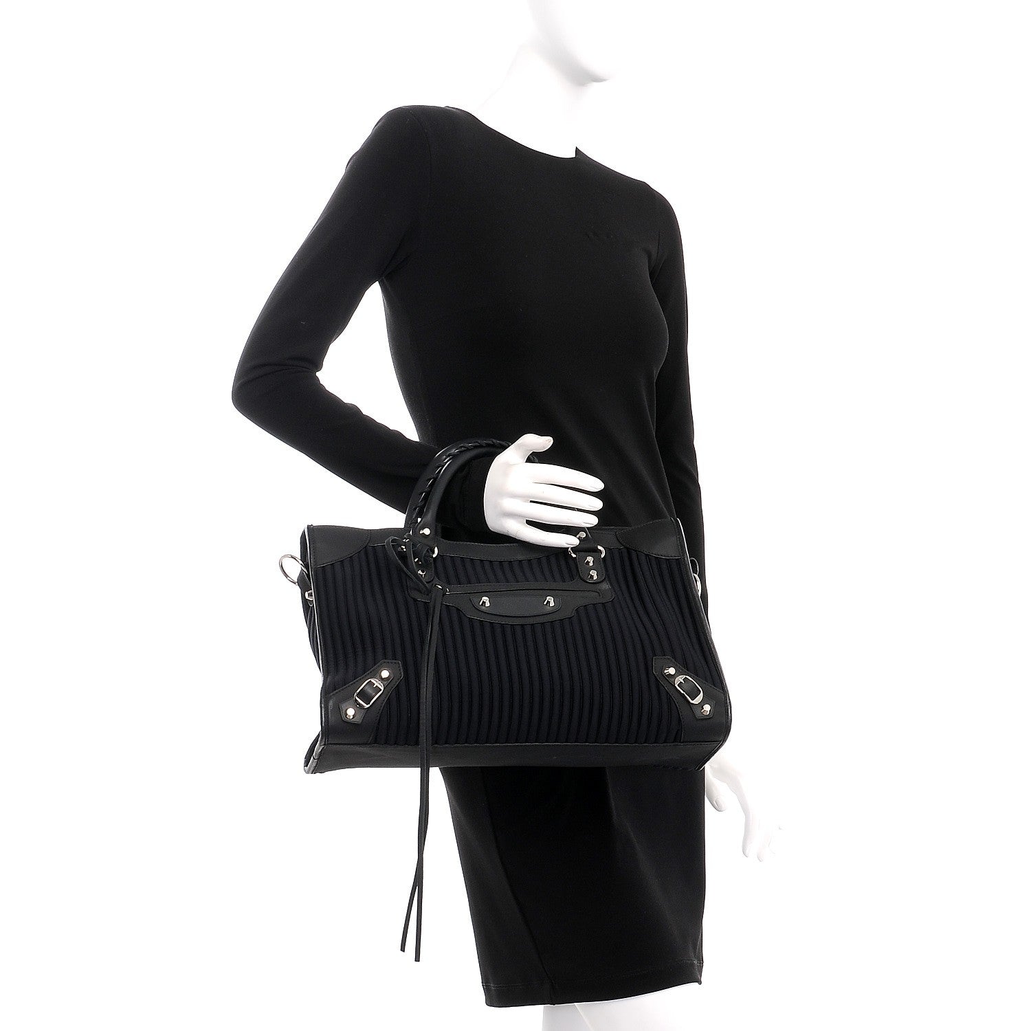 Balenciaga Ribbed Neoprene Classic Silver Hardware City Black 2 of 8