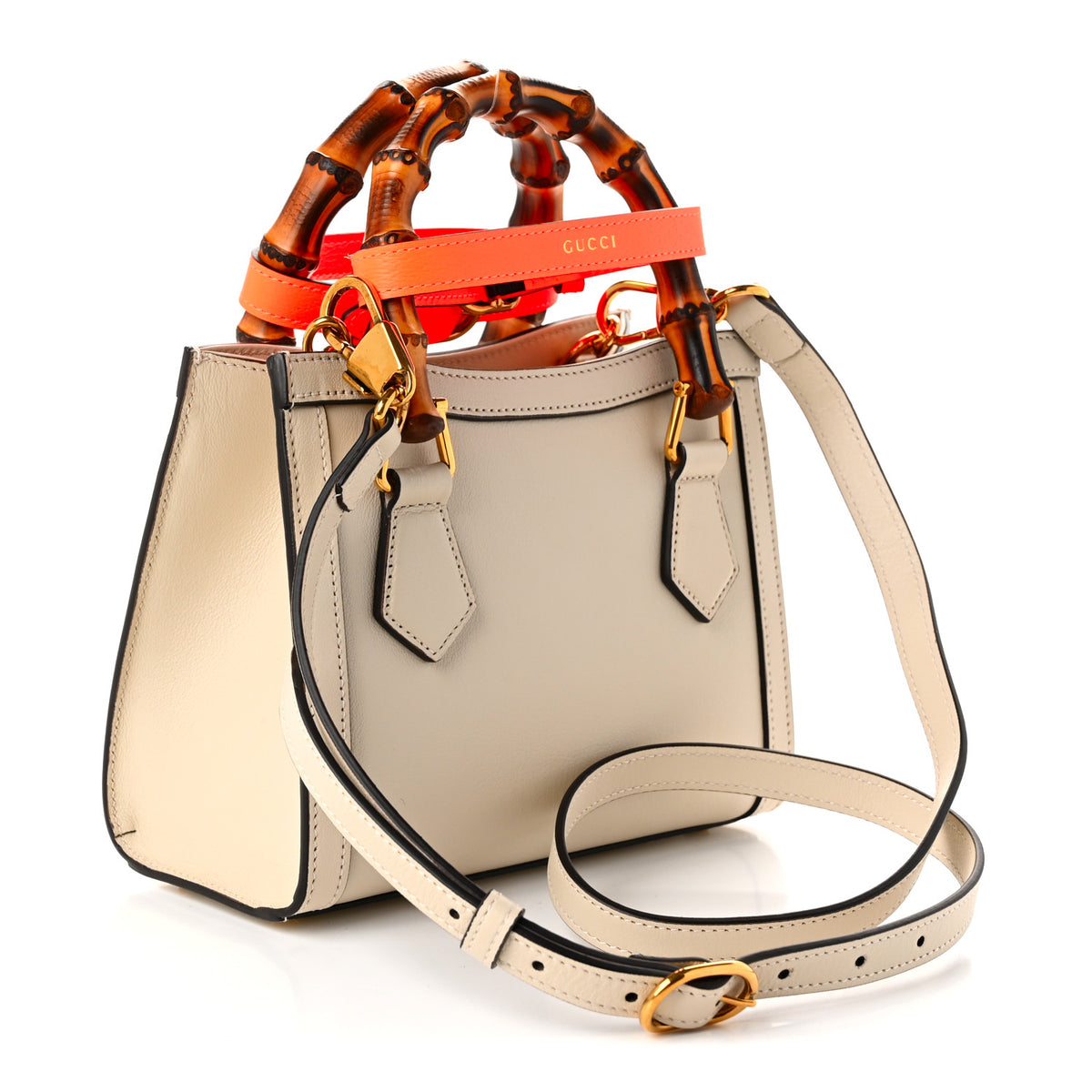 Wonka Grain Calfskin Mini Diana Tote Bag Mystic White Orange Fluo