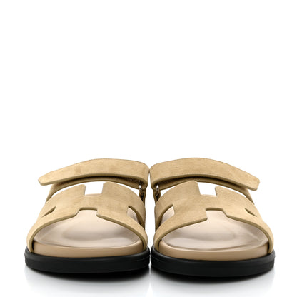 Hermes Suede Goatskin Womens Chypre Sandals 39 Beige Lin 2 of 9