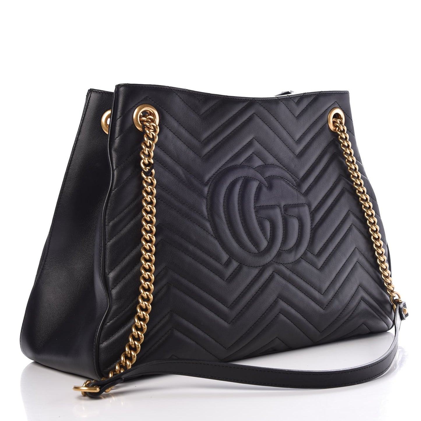 Calfskin Matelasse Medium GG Marmont Shoulder Tote Bag Black