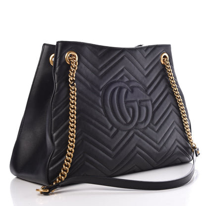 Gucci Calfskin Matelasse Medium GG Marmont Shoulder Tote Bag Black 3 of 7