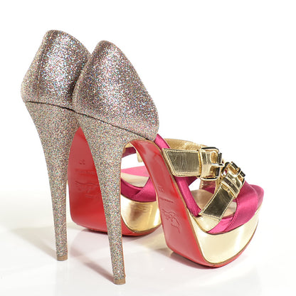 Christian Louboutin Metallic Calfskin Satin Glitter Ambertina 150 Platform 37 Gold 4 of 6