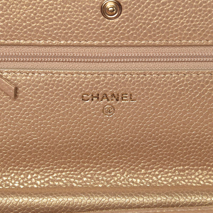 Chanel Pearly Caviar Quilted Wallet On Chain WOC Gold 6 of 9