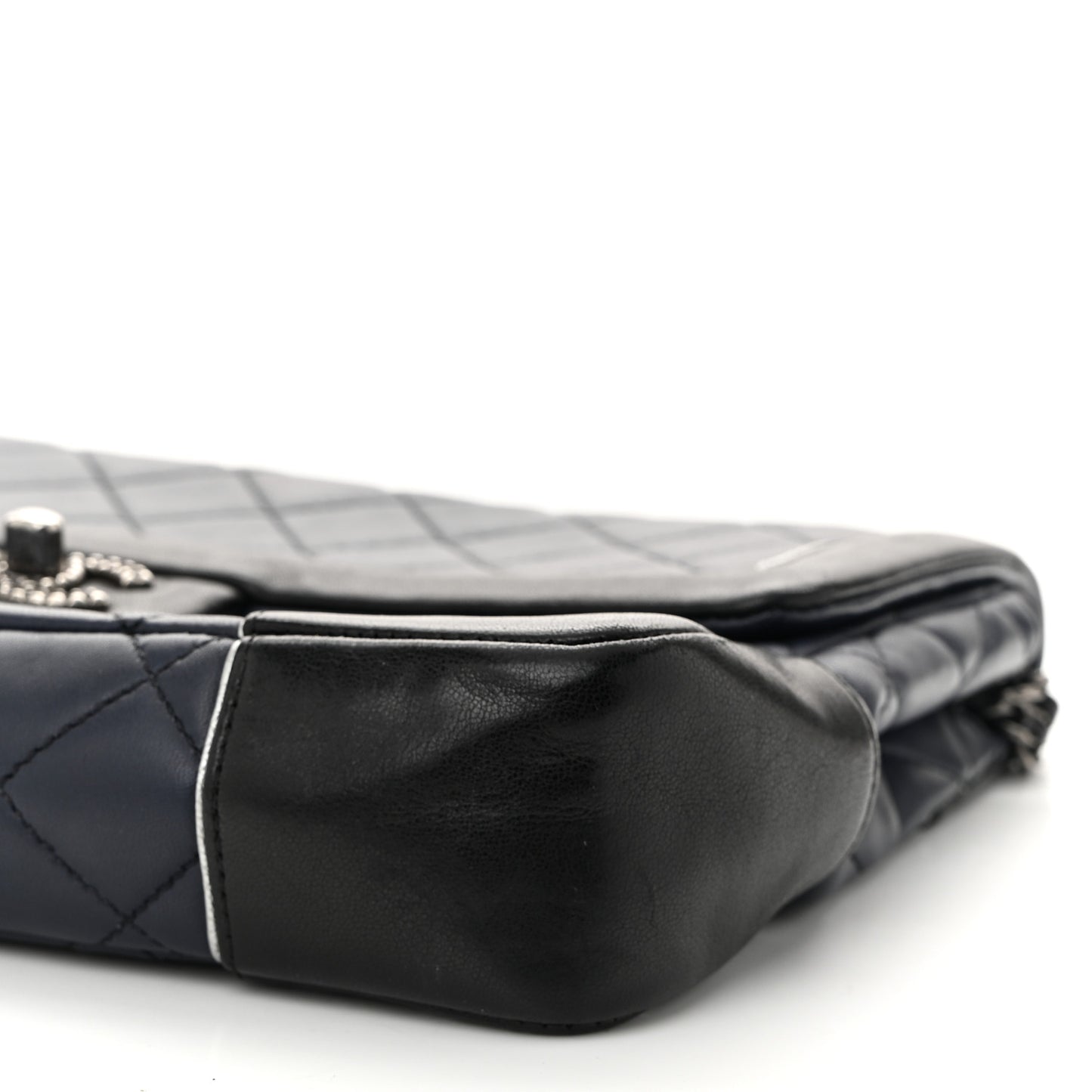 Calfskin Quilted Bi-Color Jumbo Flap Blue Black