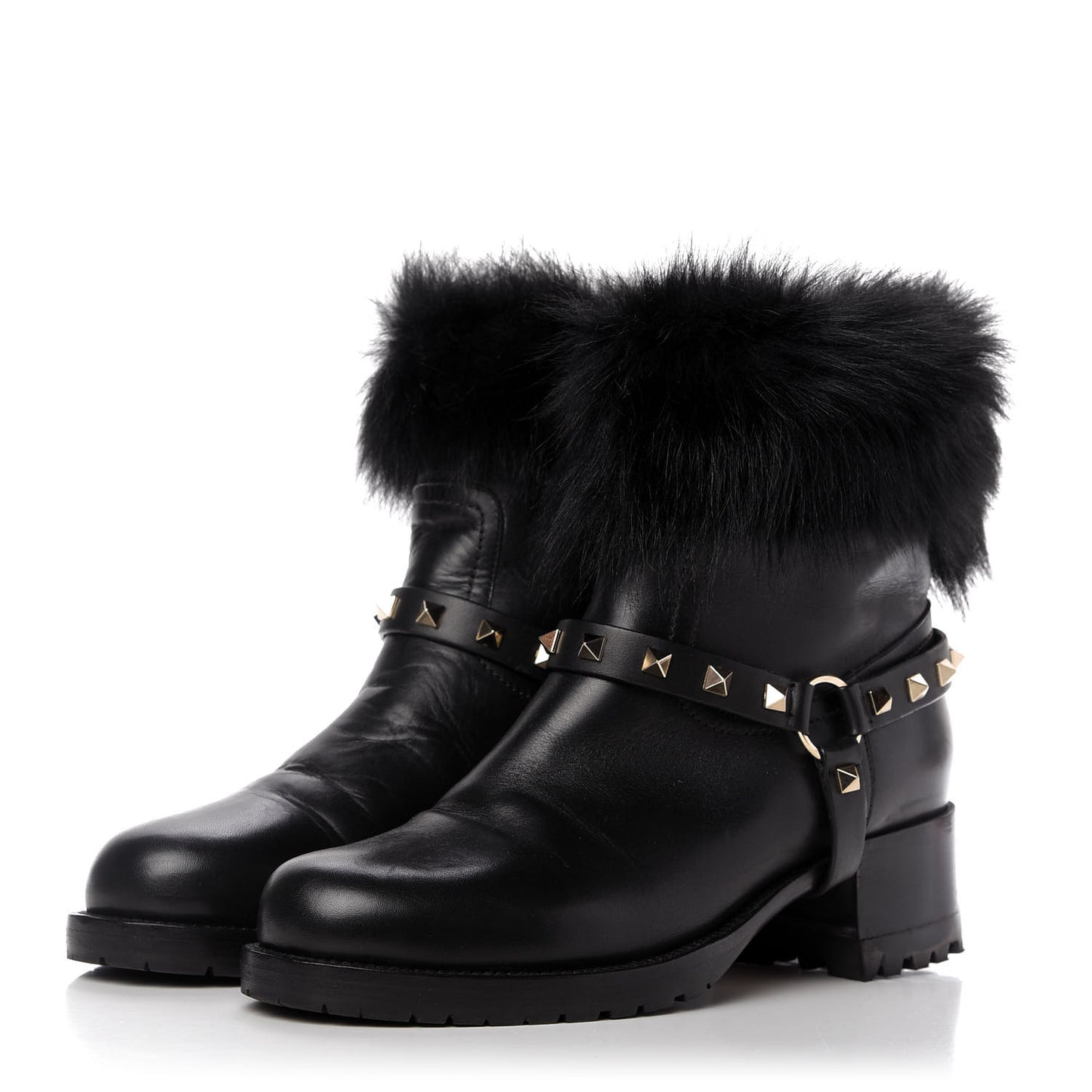 Calfskin Fox Fur Rockstud Boots 40 Black