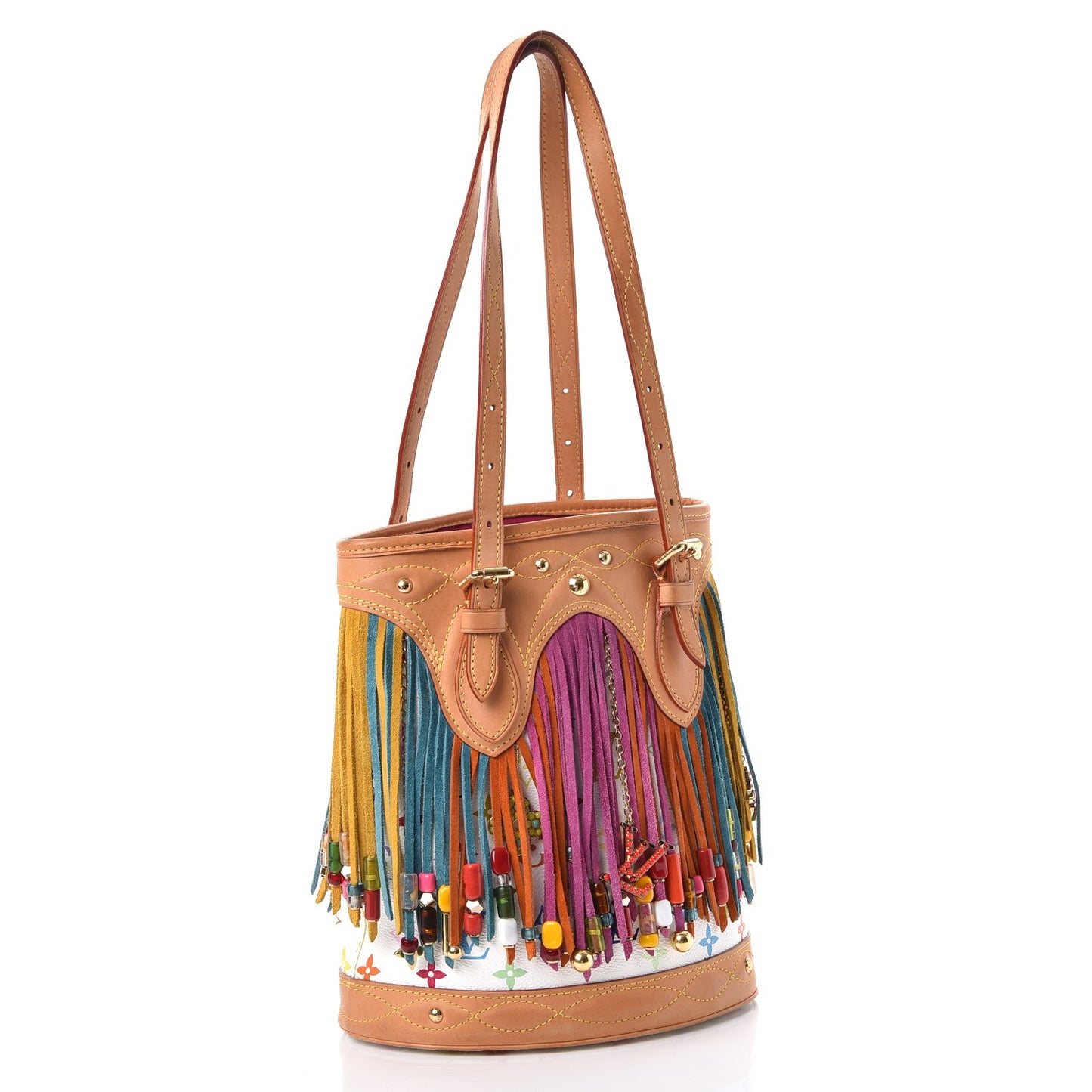 Monogram Multicolor Fringe Bucket White