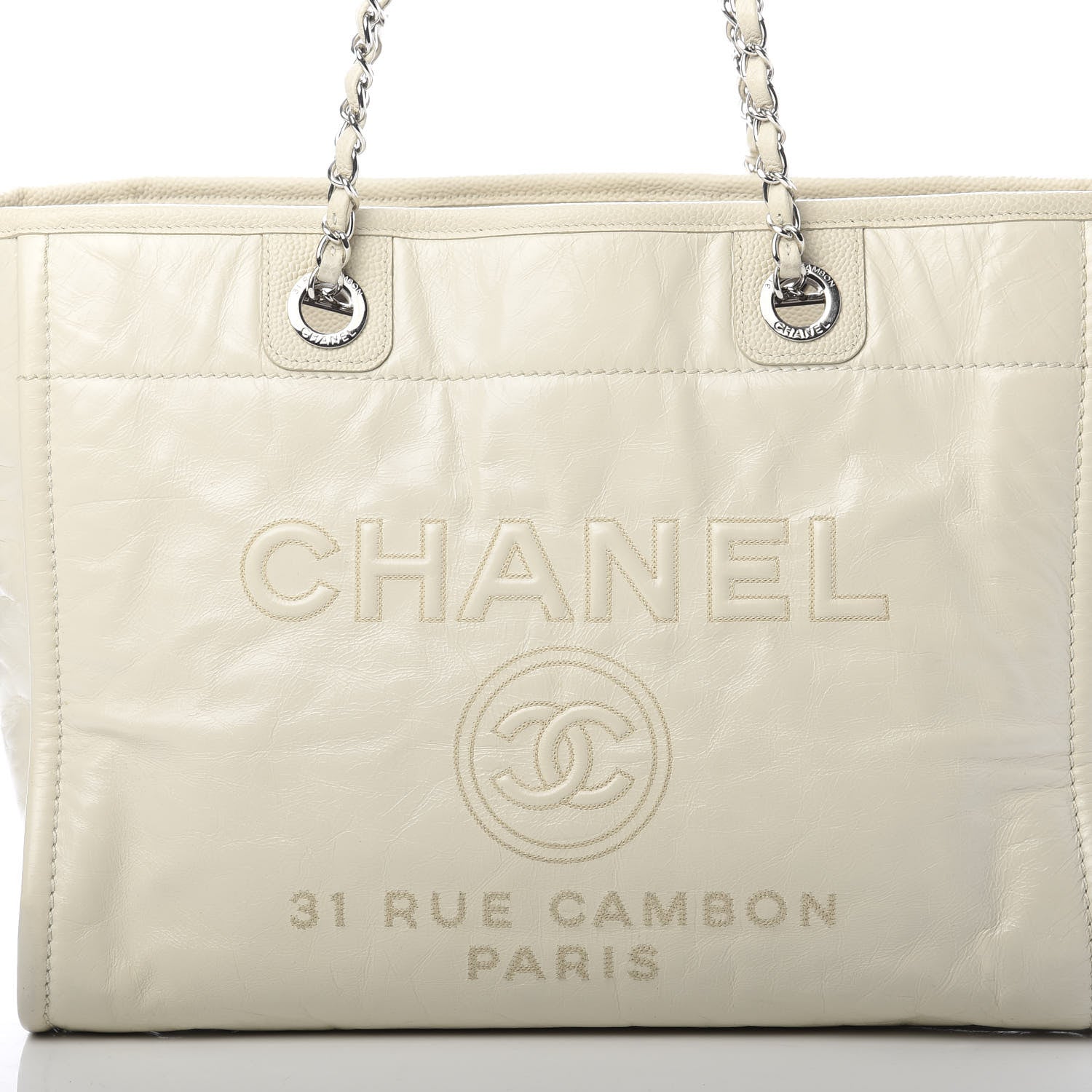 Chanel Glazed Calfskin Small Deauville Tote Ivory 10 of 12
