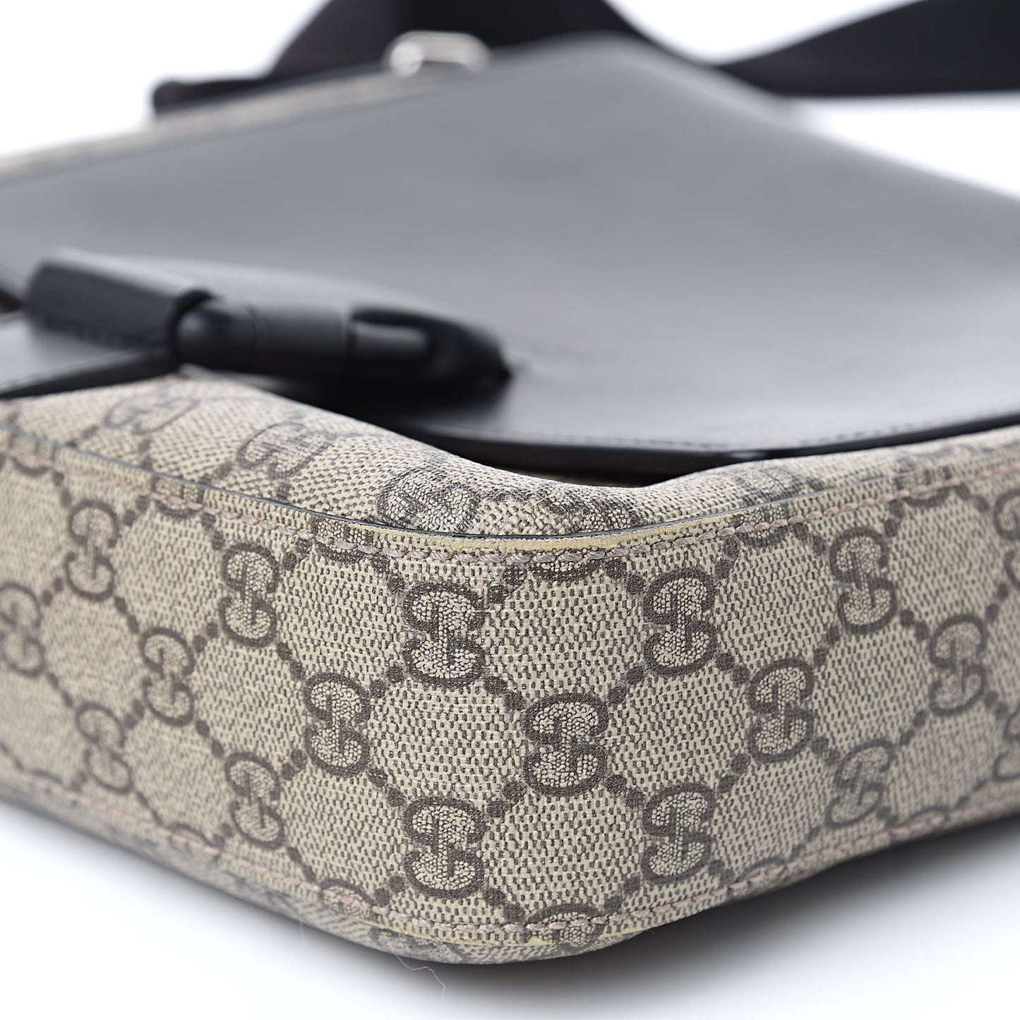 GG Supreme Monogram Single Buckle Flap Messenger Bag Beige Black