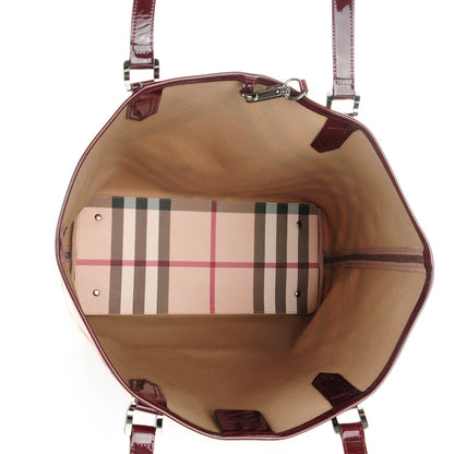 Burberry Patent Trim Nova Check Medium Shopper Tote Red 7 of 10