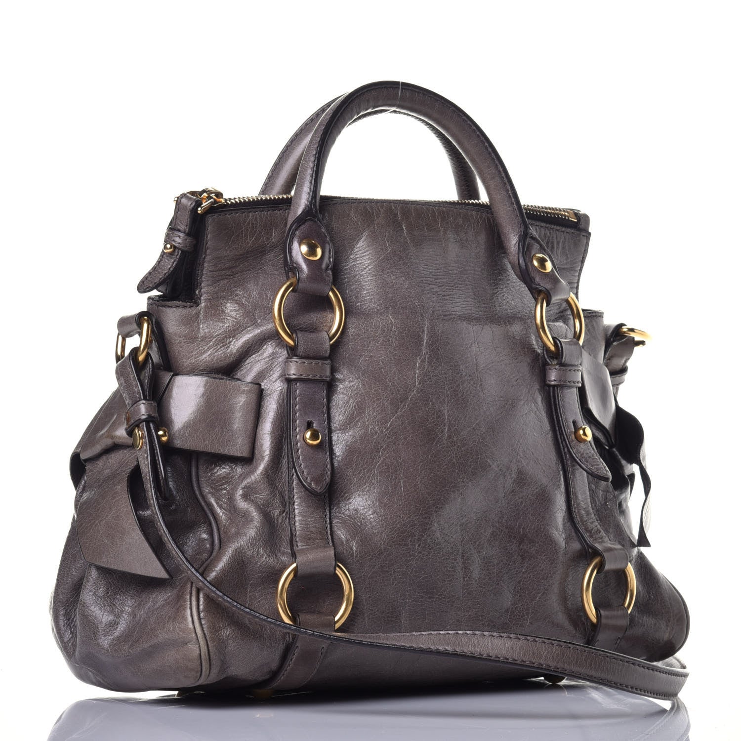 Miu Miu Vitello Lux Mini Bow Bag Fumo 3 of 8