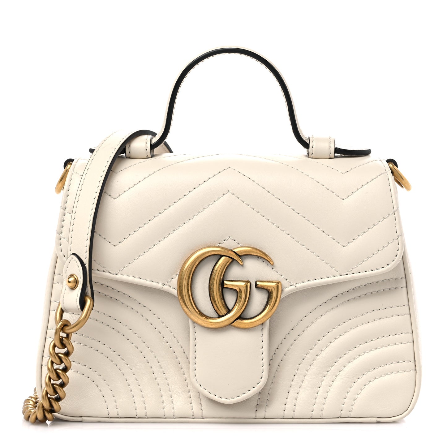 Calfskin Matelasse Mini GG Marmont Top Handle Shoulder Bag White